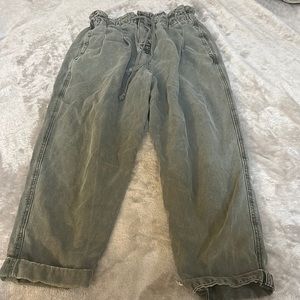 Free people margate paper bag cropped pants in olive green